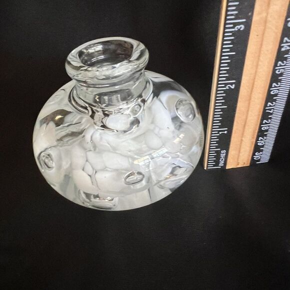 Vintage Joe St. Clair Art Glass White Clear Flower Paperweight Candle Holder - Picture 8 of 8